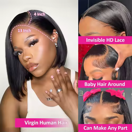 Bob Wig Human Hair 13x4 Hd Lace Front Human Hair Wigs For Black Women Glueless Lace Front Wigs Pre Plucked Pre Cut Straight Bob - Image 2