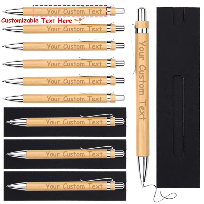 40/80 Sets personalisierte Kugelschreiber aus Bambus für Hochzeiten, Verlobungen, Partys, Firmengeschenke mit Geschenkbox – Detail 1