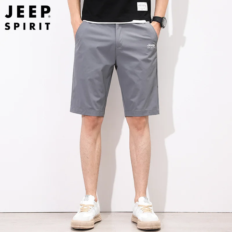 Jeep spirit moda versátil shorts homens verão nova cintura elástica workwear 5 pontos shorts juventude confortável calças casuais dos homens