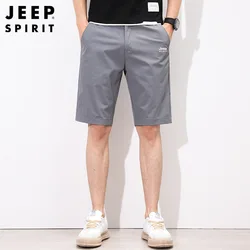 Jeep spirit moda versátil shorts homens verão nova cintura elástica workwear 5 pontos shorts juventude confortável calças casuais dos homens