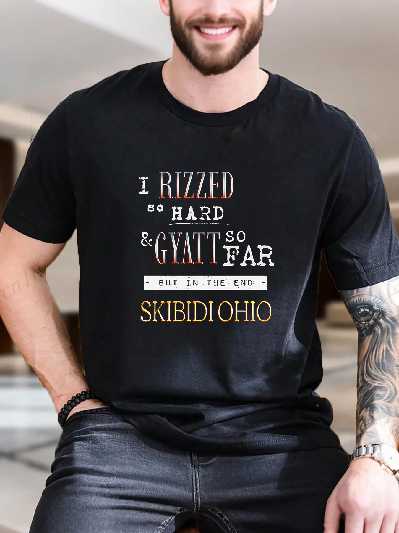 

New Arrival Fashion Men's Cotton Printed T-Shirt Trendy Text Design Casual Versatile Breathable Comfortable Must-Have Summer Tee