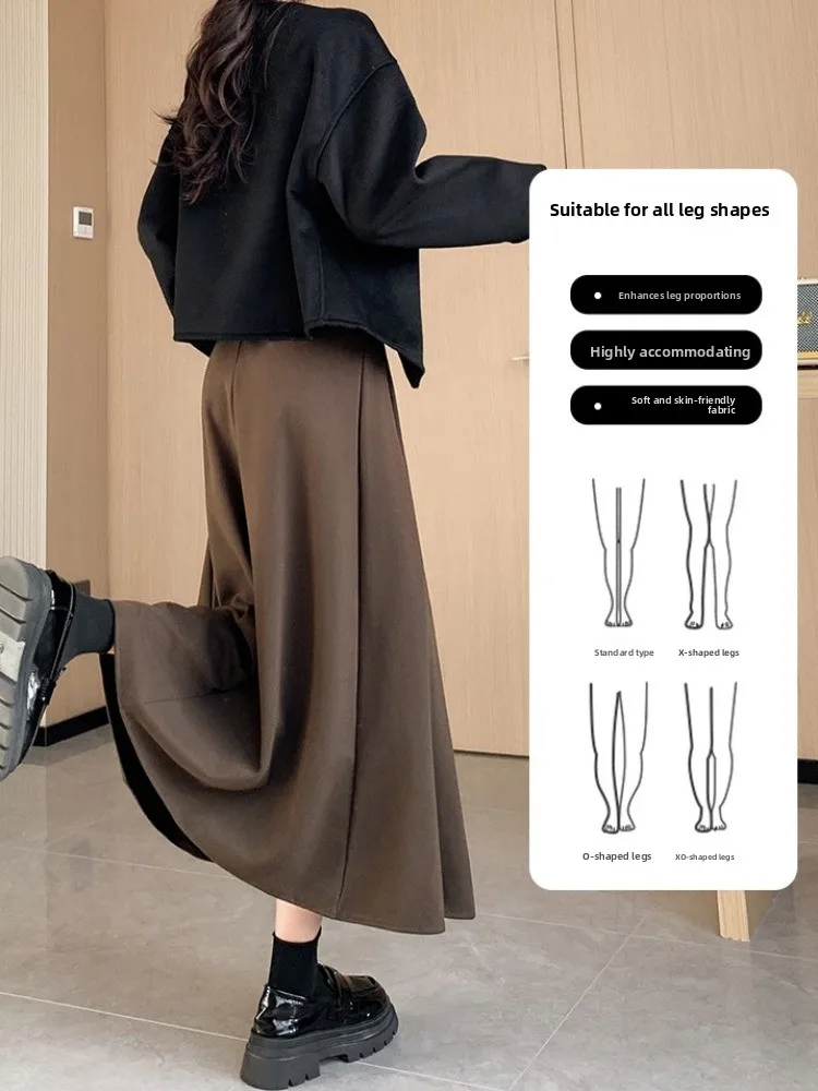 Gray Woolen Plaid A-Line  Skirt Women's Autumn Winter Mid-Length Hip-Covering Slimming Pleated Berkeley Half Skirt