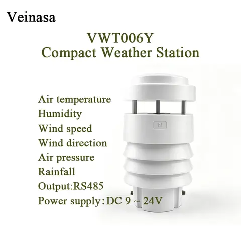 VWT006Y 6-in-1 Ultrasonic Compact Weather Station with Radar Rain Sensor wind speed wind direction Sensor Anemometer