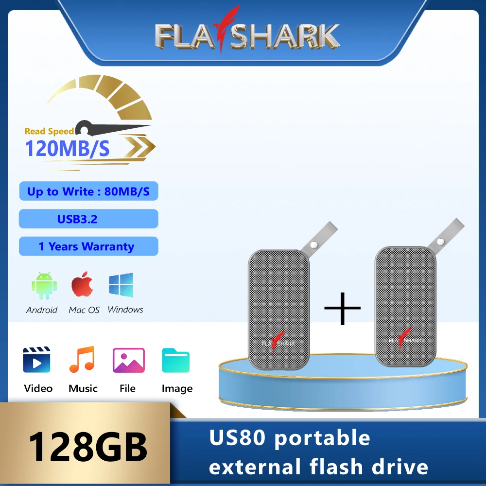 FLASHARK 128GB Portable Mini SSD Solid State USB Drive, Up To 120MB/s, Plug And Play For Laptop PC Computer Storage（ 2 piec）