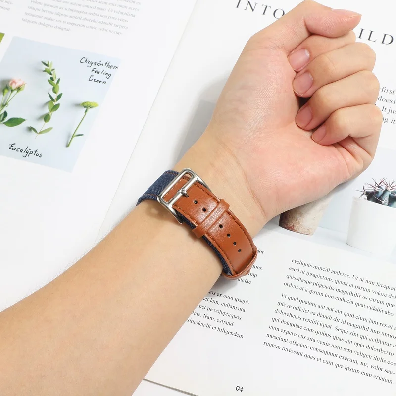 Denim Canvas + Genuine Leather Strap for Apple Watch Series 7/8/SE/6/5/4/3/2/1 (38MM 40MM 42MM 44MM 41mm 45mm 49mm)