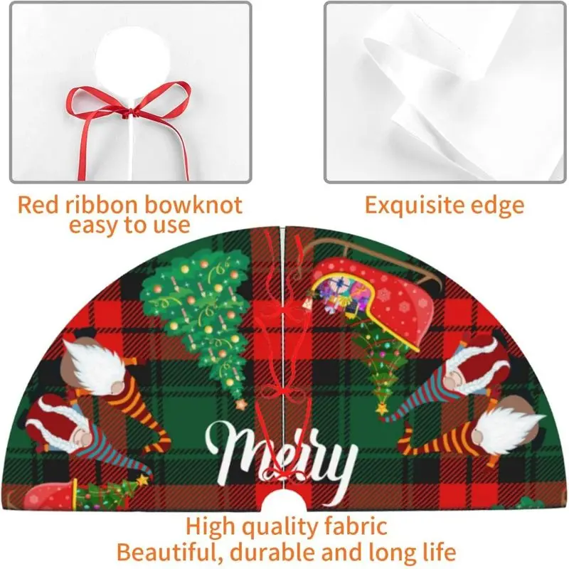 VIKAMA Gnome Tree Skirt Red Plaid Tomte Xmas Sleigh Gift Base Cover Soft Non Slip Holiday Mat Christmas Holiday Decor