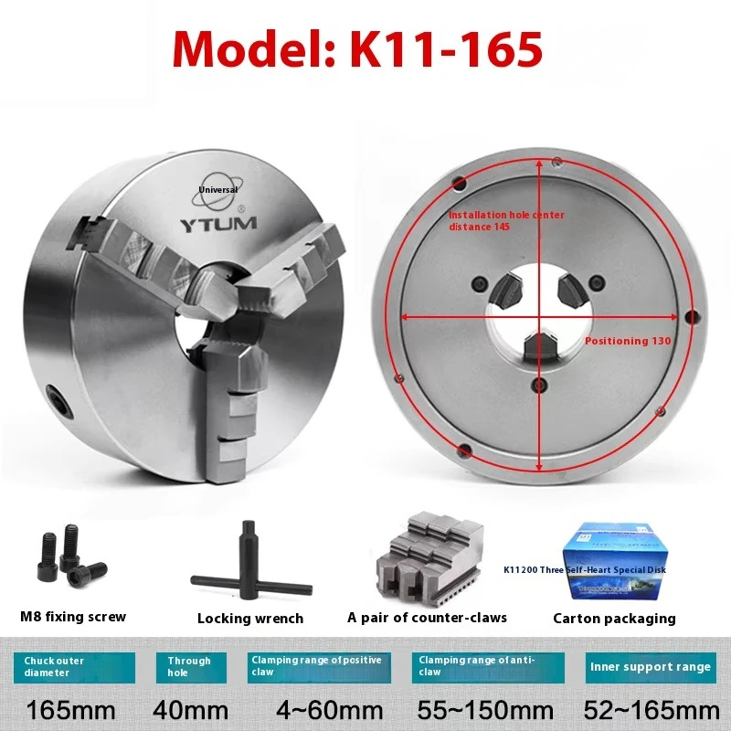 

K11-165 165MM 3 Three Jaw Self-Centering Chuck Lathe Chuck Self-Centering Manual Scroll Chuck Manual Type Accessories