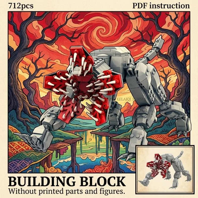 Stranger Articulated Flower-Faced Beast MOC Sci-Fi Horror Creature Figure Block Model