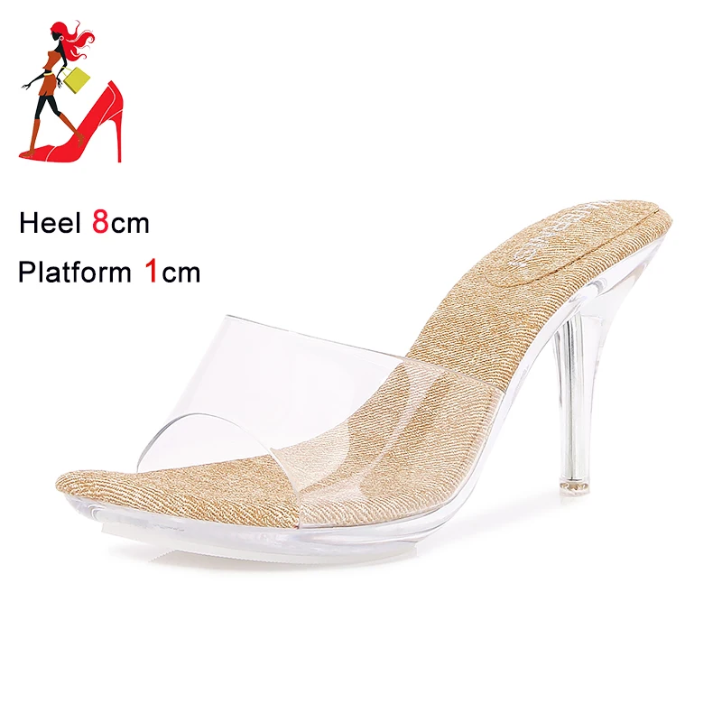 Summer 8CM Slippers For Woman Luxury Designer Transparent Heel Shoes Outdoor Non-slip Ladies Sandals Fashion Clear Jelly Shoes