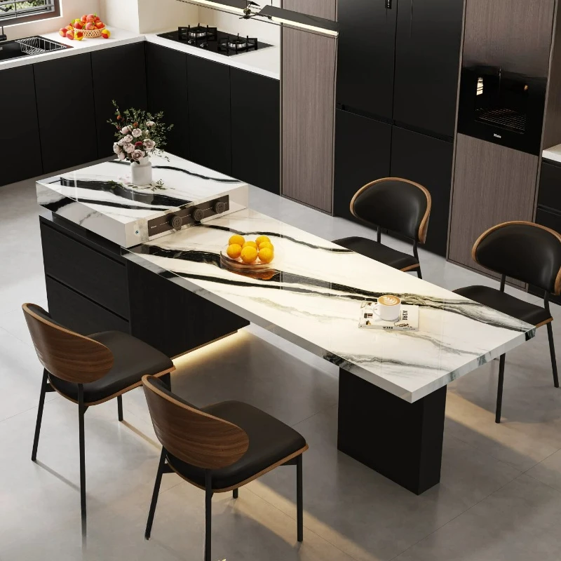 YJQ Light Luxury Island Dining Table Integrated Home Extendable Sintered Stone Counter Kitchen Island Cabinet