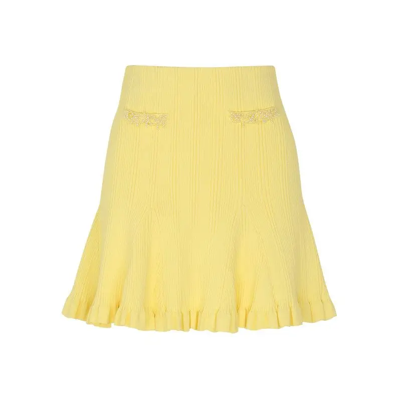 

High Quality Handmade Beaded Knitted A-Line Skirt Spring Autumn New Style Fashionable Celebrity Citywalk PVC Fabric