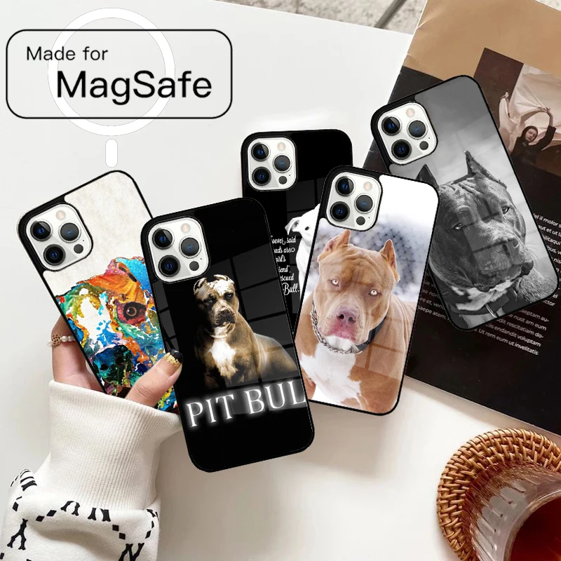 حفرة الثور جميل كلب بيتبول المغناطيسي قضية الهاتف آيفون 17 الهواء 16e 12 13 14 15 برو ماكس Magsafe غطاء لاسلكي