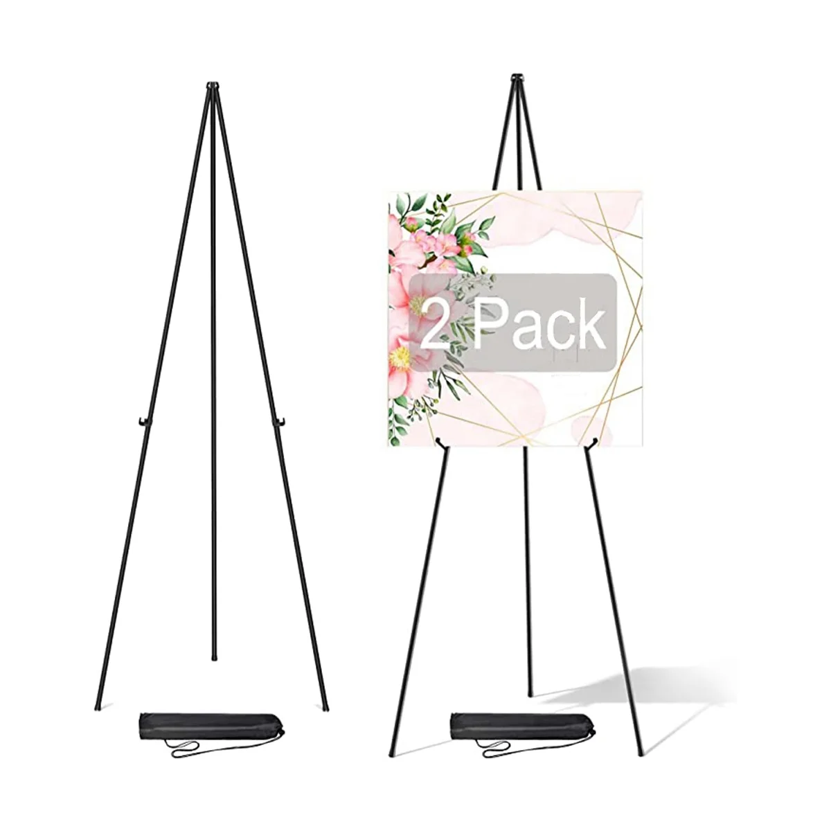 2 Pack Wedding Sign Display with Bag Foldable Portable Stand Adjustable Metal Easel Tripod Black