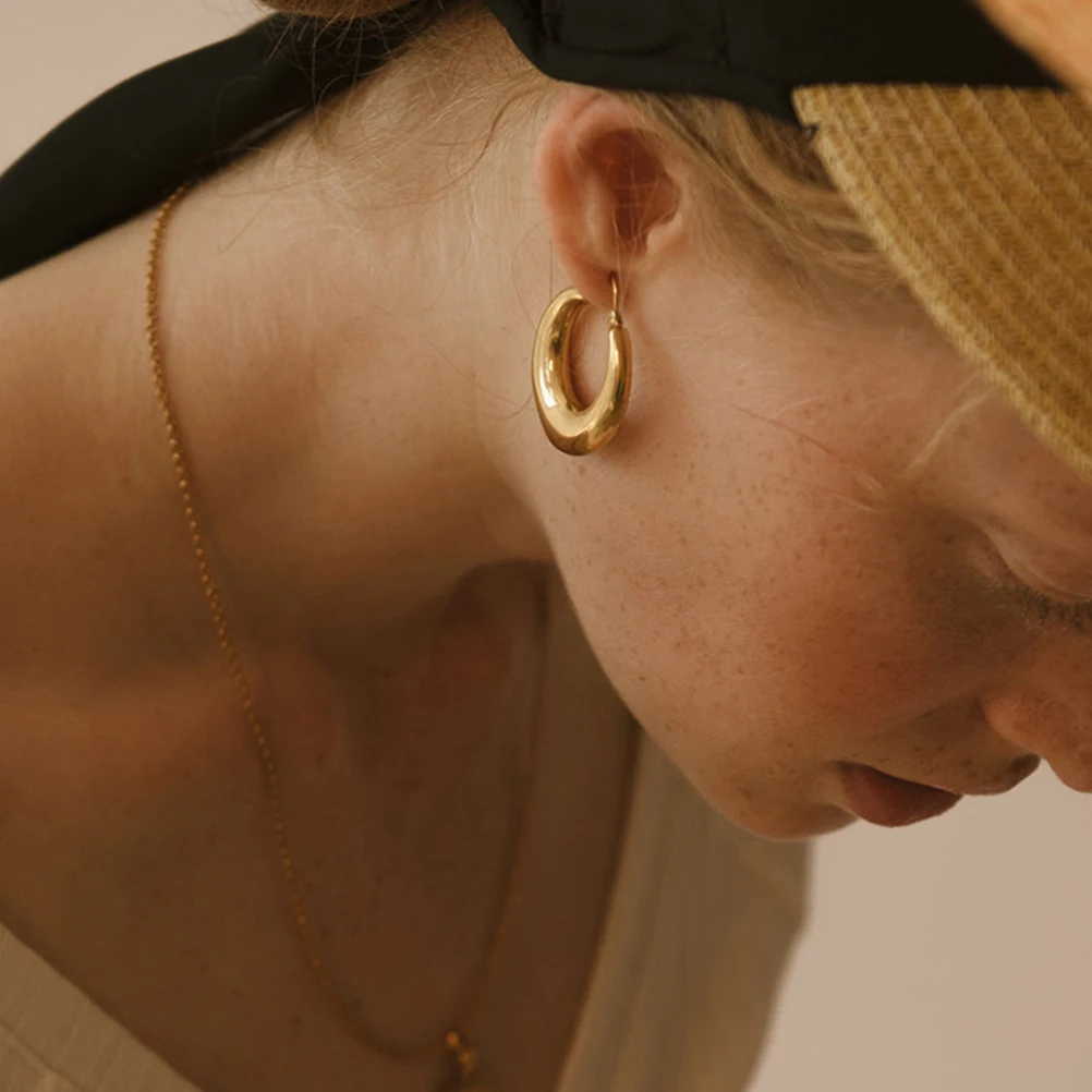 

2pcs U-Shaped Earrings Copper Dangle For Women Simple Fashionable Metal Hoop Glossy Travel Party Office Wear Durable Ear