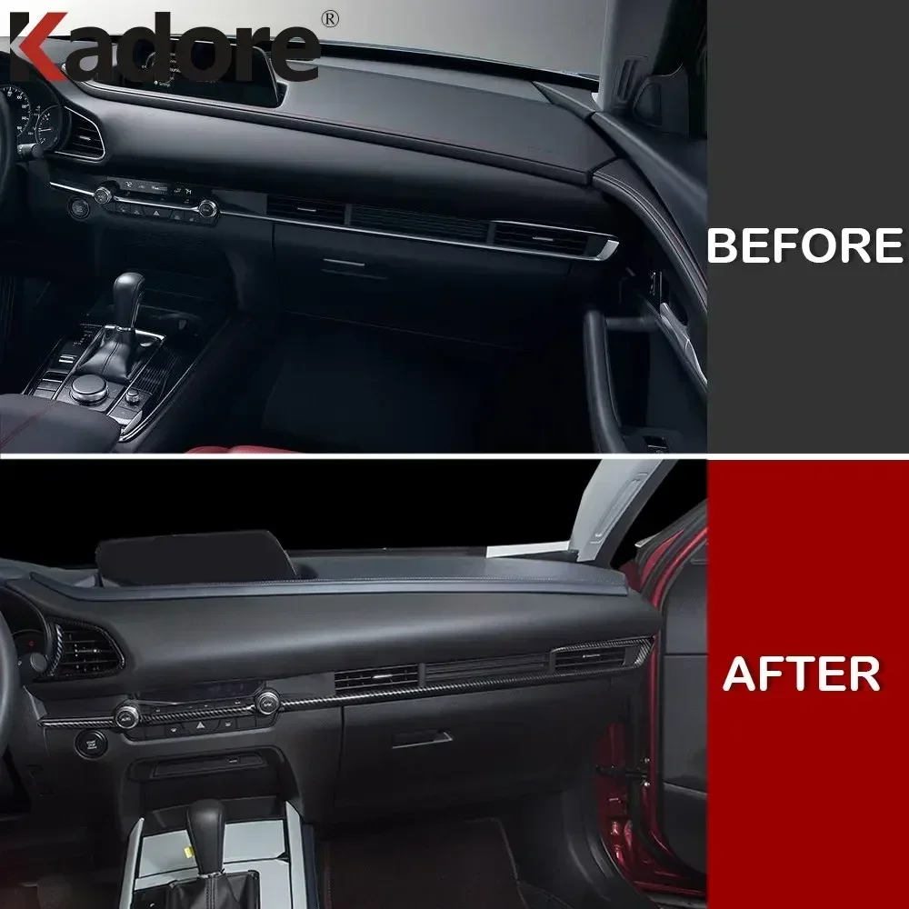 لمازدا CX30 CX-30 2020-2024 ألياف الكربون الداخلية لوحة مركز التحكم قطاع غطاء الكسوة صب التصميم اكسسوارات السيارات LHD #2
