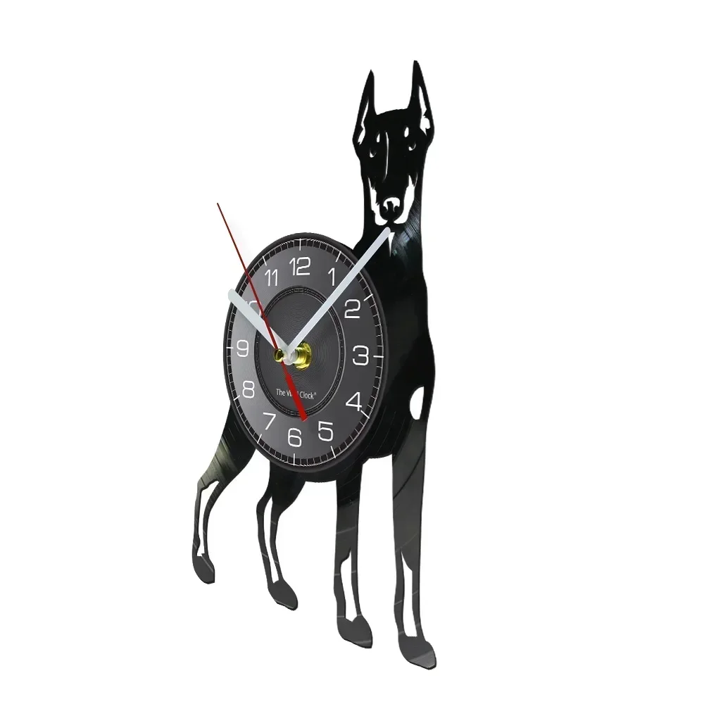 Doberman Pinscher Puppy Vinyl Record Wall Clock Fierce Dobbin Police Dog Home Decoration Retro Watch Dobbin Dog Art Silent Clock