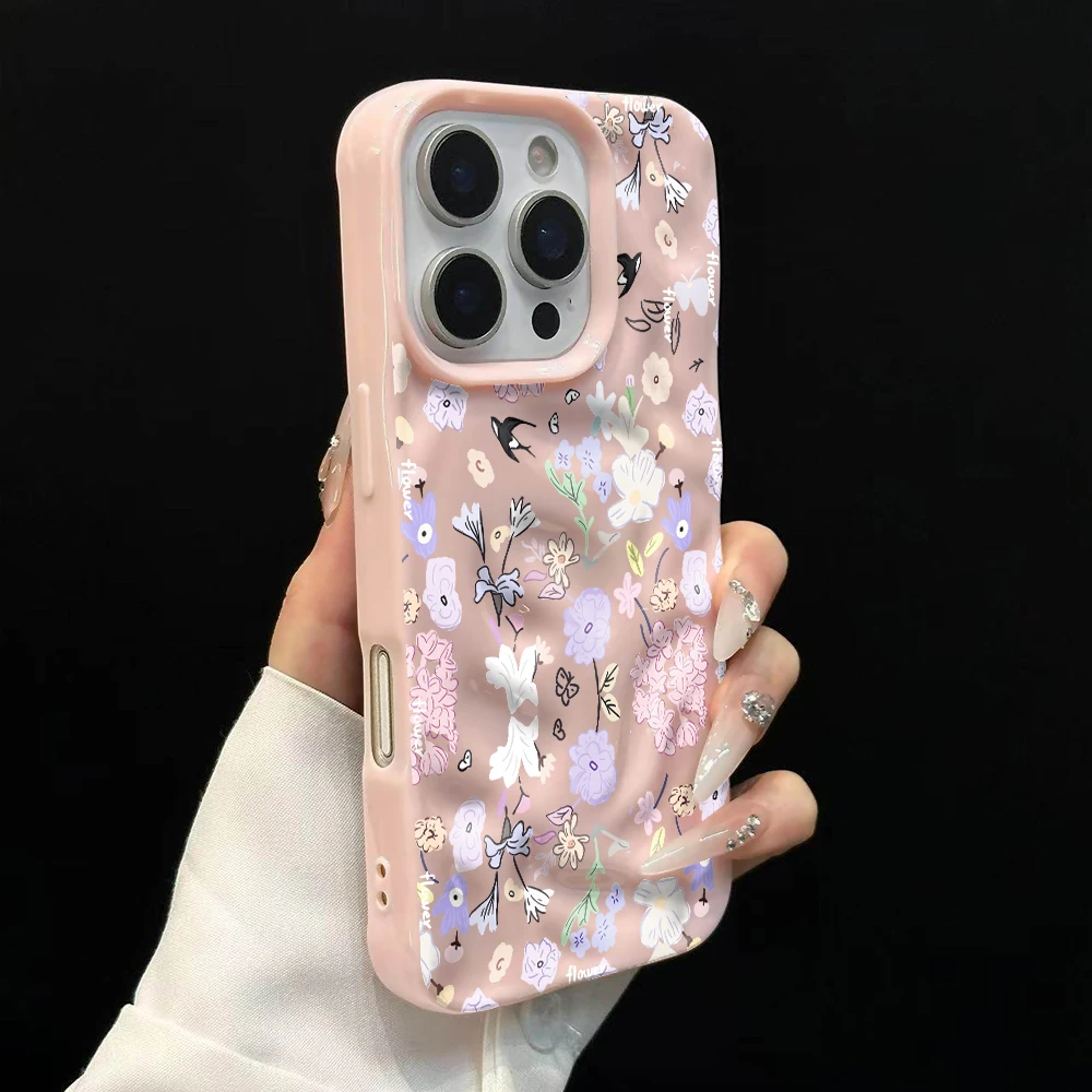 Koreanische Frühlingsblumen-Druck Handyhülle für iPhone 17 16 15 14 13 12 11 Pro Max 14 Plus 17Air Falten-Wellen Weiche Silikonhülle – Detail 9
