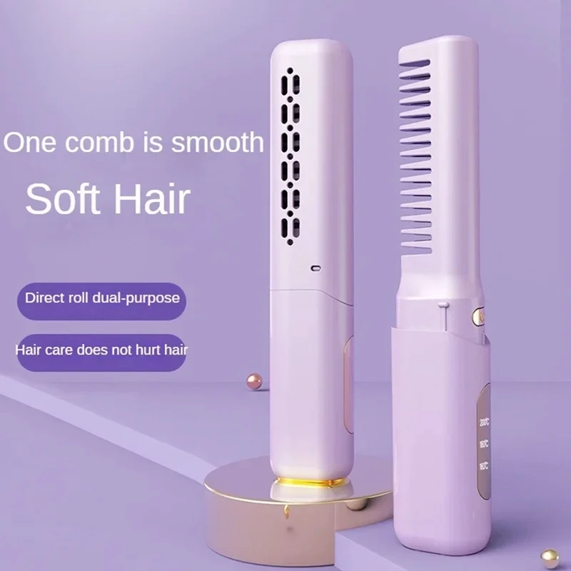 Mini Hair Straightener Professional Quick Heated Electric Hot Comb Multifunctional Wireless Portable Straightener-A