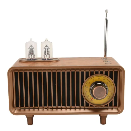 Radio de sonido estéreo FM de madera, altavoz portátil Bluetooth de imitación de grano de madera Vintage, altavoz portátil, altavoz de Radio Vintage