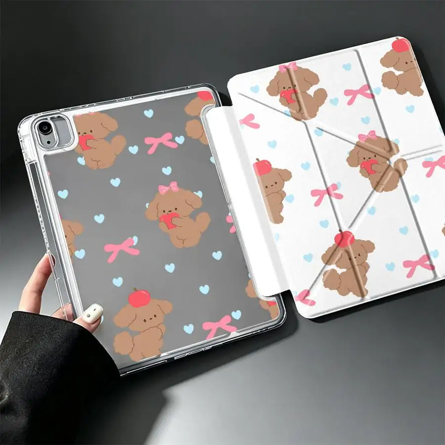 Cute Teddy Dog Print Tablet Case For Samsung Galaxy Tab S8 S10 Lite S9 Plus S7 FE A11 A8 A9 Plus With Pen Slot Cover