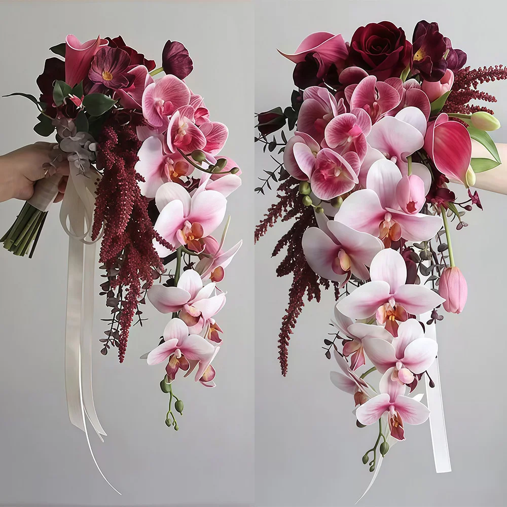 Waterfall Cascading Wedding Bouquet Artificial Flowers Bridal Bridesmaid Bouquet for Wedding Bridal Shower Party Decorations