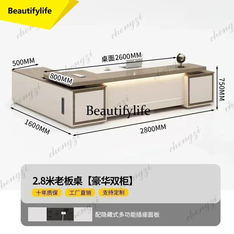 

A53 Double Cabinets Modern Executive Office Desk Furniture Office Table L Shaped Luxury With Storage Drawers Writing Filing Cab