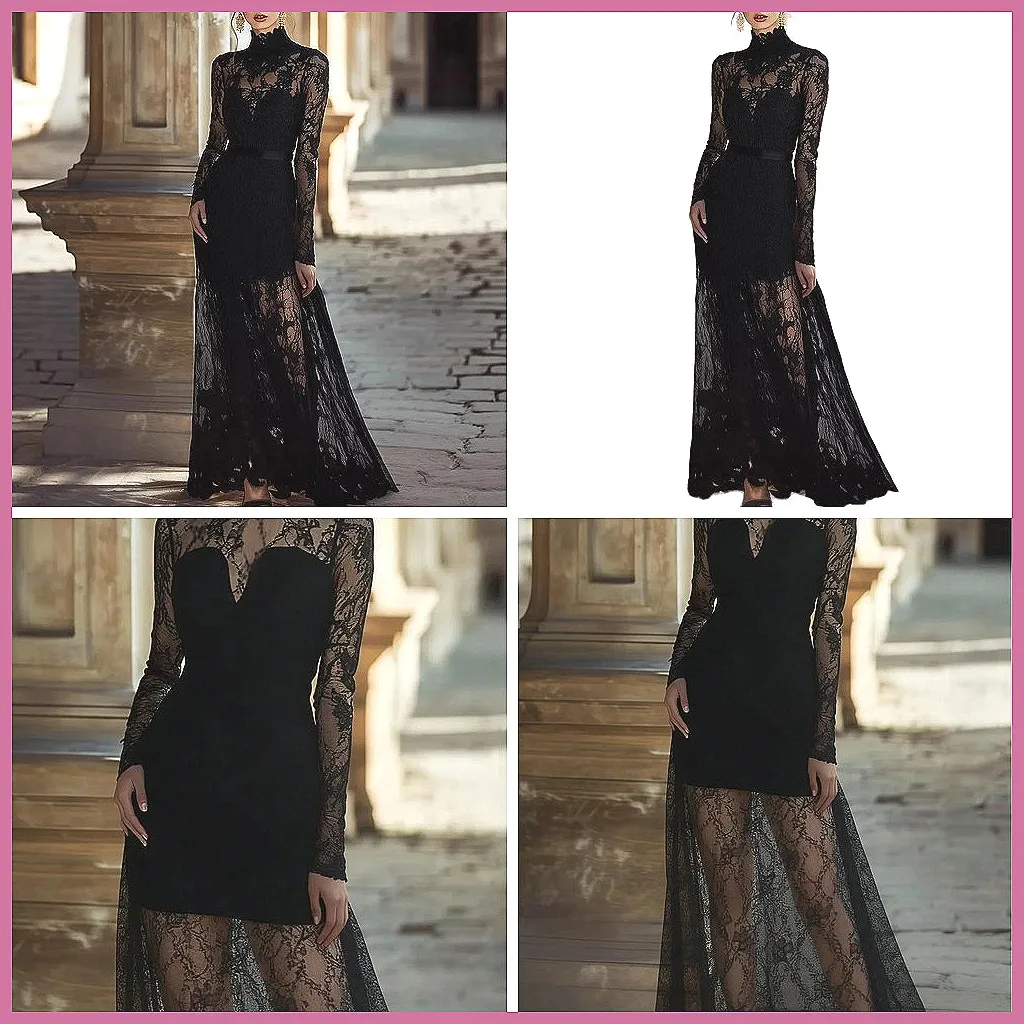 

Women's Sexy Lace Maxi Dress Long Sleeve Hollow Out Elegant Party Gown 2026 New