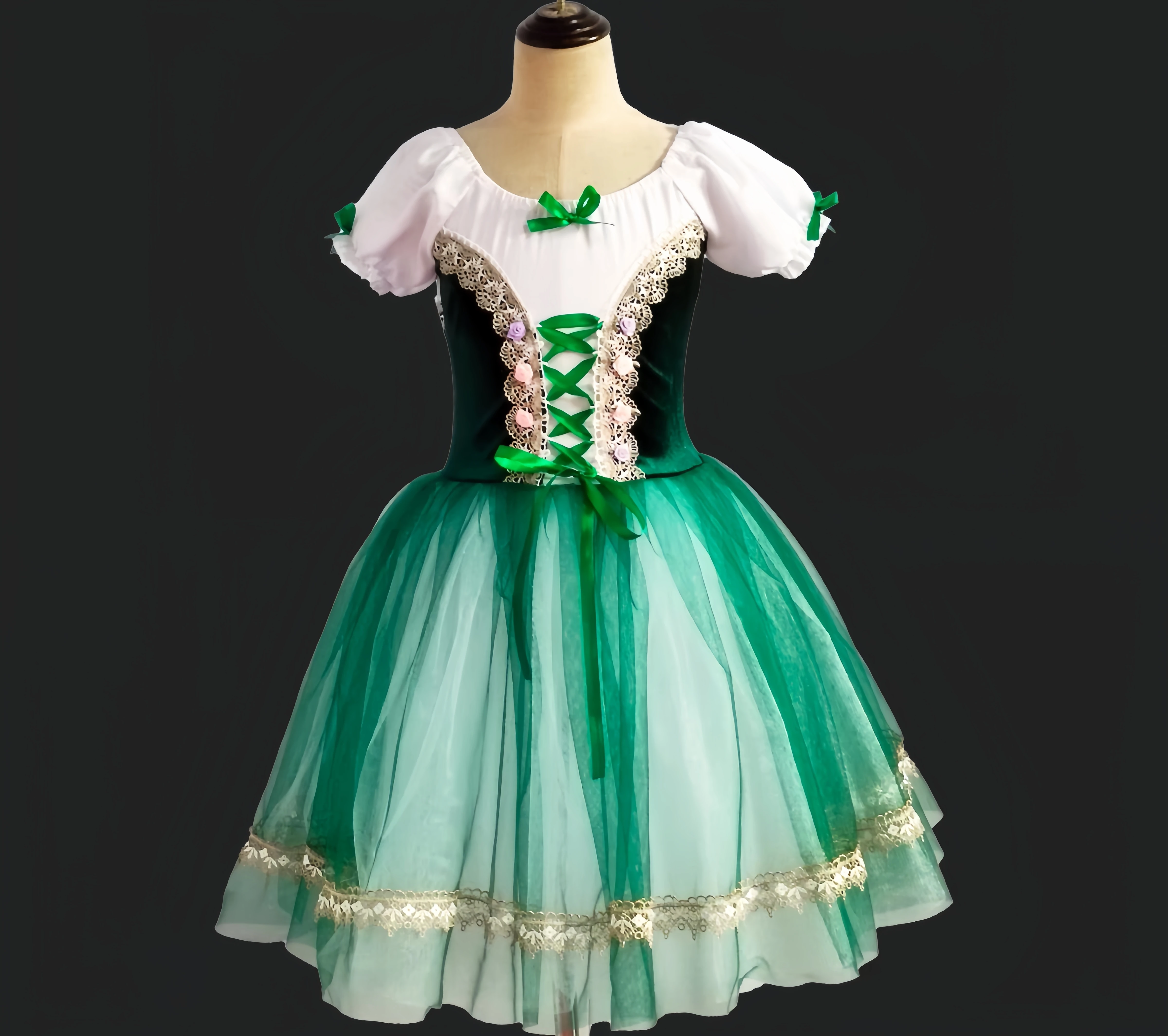 green ballerina dress Professional Long Romantic Tutu Performance Clothing Girl Flower Tutu Ballet Swan Lake Dress Dance Costume Dresses & Skirts