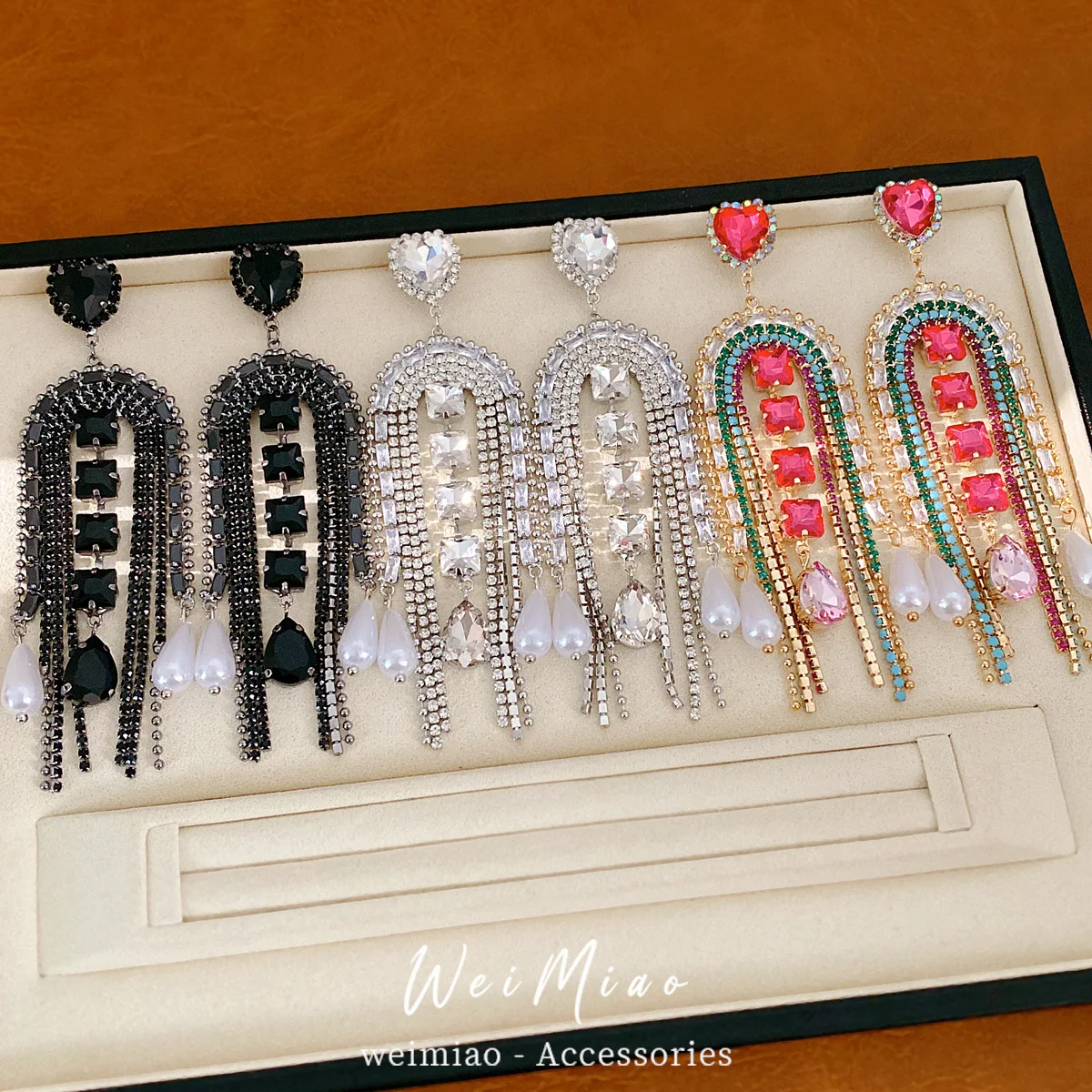 Extra Long Arch Fringe Statement Earrings Heart Shaped Top Radiant Waterdrop Dangle Jewelry For High Fashion Runway Style