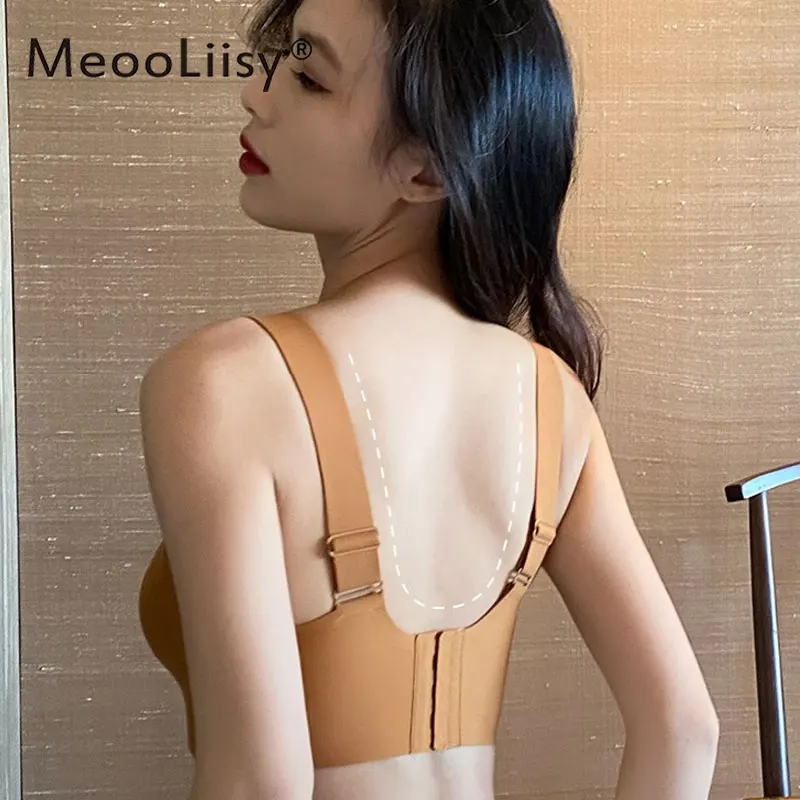 MeooLiisy Big Size Seamless Underwear Lady Minimizer Deep V Thin Cup Bras for Women Wireless Comfortable Lingerie C-F Cup