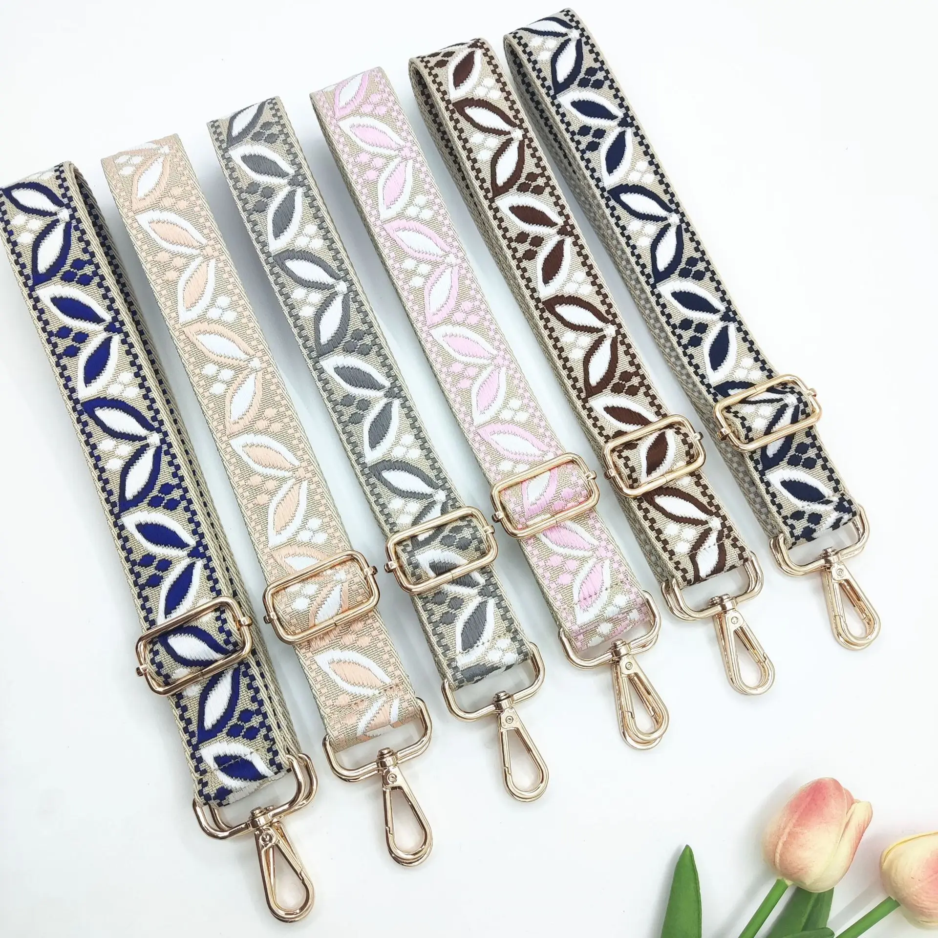 1 Piece 1.50inch Wide Adjustable Handbag Purse Strap Replacement Crossbody Shoulder Strap Magnolia Pattern Jacquarded Strap