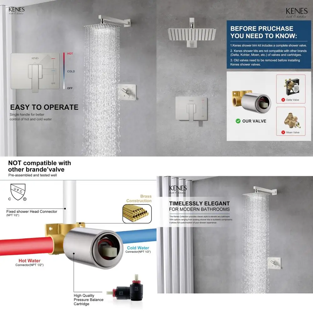 نظام دش مطري مربع 10 مع رأس دش ومقبض من النيكل المصقول، حامل على الحائط، KE-6024B (يشمل الصمام) #1