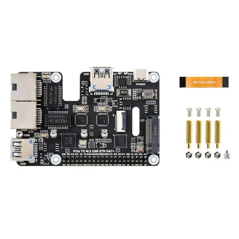 A53M-Double 2.5G ETH USB3.2 M. 2 Nvme SSD Expansion Board For Raspberry Pi 5 Pcie To M. 2 USB ETH HAT+ For RPI5