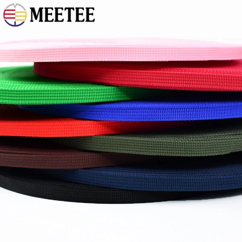 Meetee 1Roll=45M 10mm Colorful PP Webbing 1.1mm Thick Nylon Ribbon Bag Strap Backpack Belt Woven Tape Band DIY Sewing Accessory