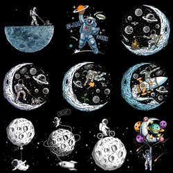 Astronauta Patch Thermo Adesivo em Roupas, Planeta Lua Patches para T-Shirt, Ferro Em Transferência para Vestuário, Stripe Applique