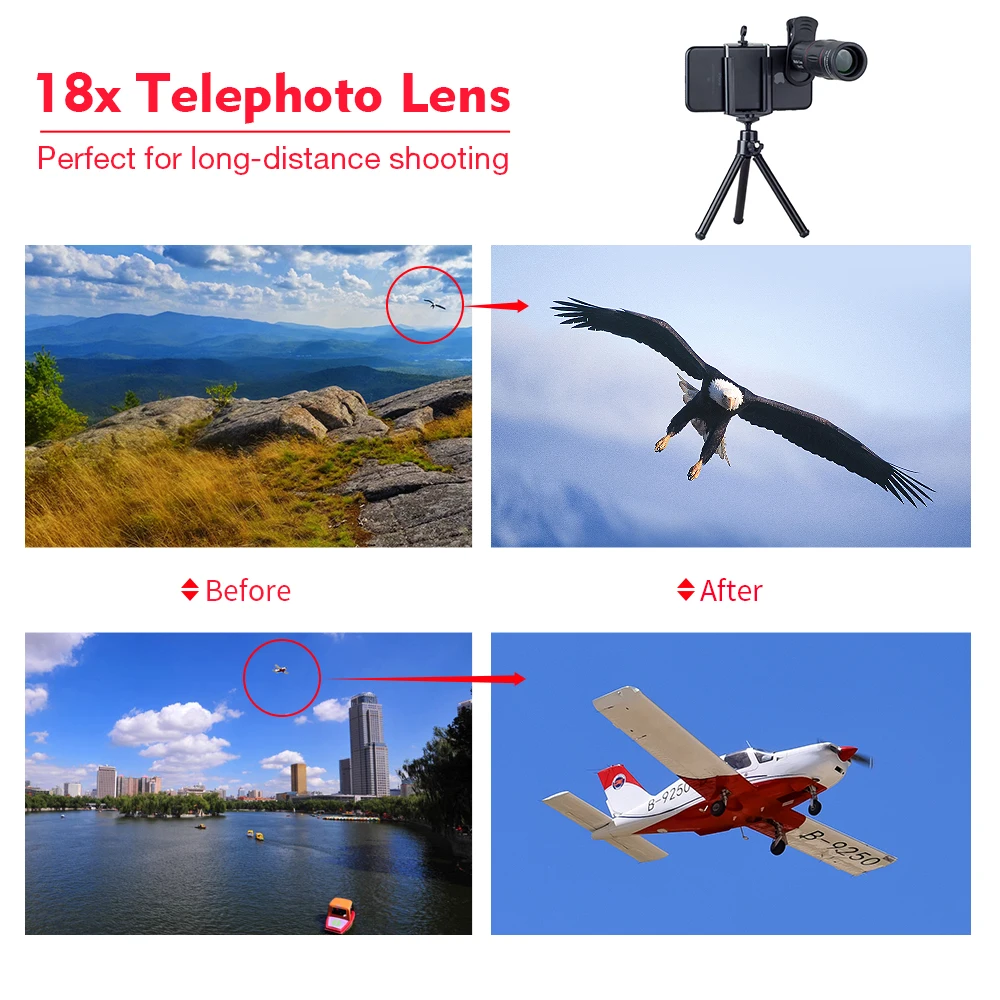 Mobile Phone Lenses 18X Telescope Monocular Zoom Camera Lens for IPhone 7 Samsung S8 with Tripod&Bluetooth Remote Control