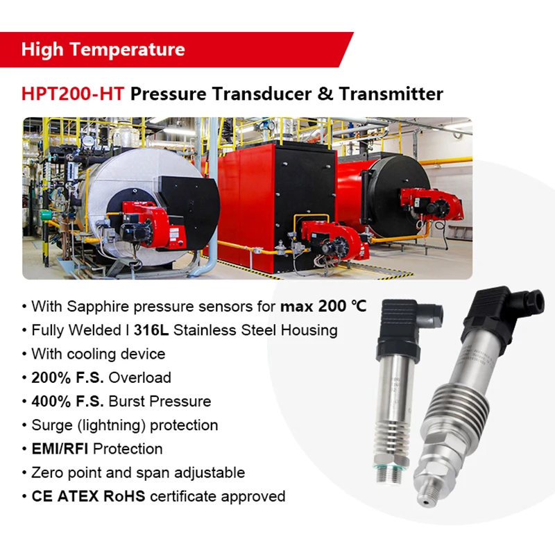 

Gold seller Holykell HPT200-HT 4-20ma High Temperature Pressure Transmitter 120C Durable and Reliable