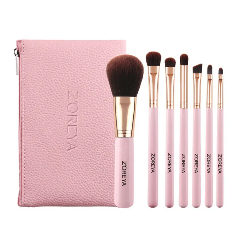 ZOREYA Herramientas de maquillaje Brocha de maquillaje de cerdas suaves Juego completo Mini brocha de maquillaje portátil de 7 piezas Juego de caja de lata