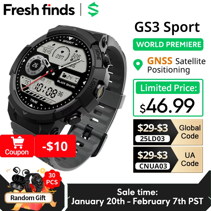 [World Premiere]Global Version Black Shark GS3 Sport Smart Watch 1.43'' AMOLED Display 18 Days Battery Life GNSS 5ATM