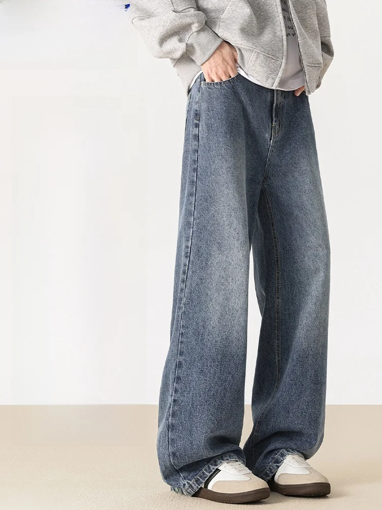 Wassup Happy Men's Straight Leg Jeans Summer Trendy American Retro Waed Loose Wide Leg Pants Spring Casual Cotton Denim