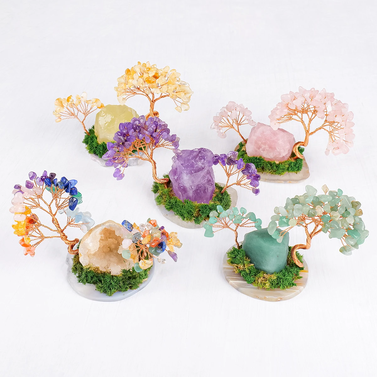 1pc Natural Crystal Tree Flower Tree Onyx Base Home Office Desk Decorative Ornament Holiday Gift