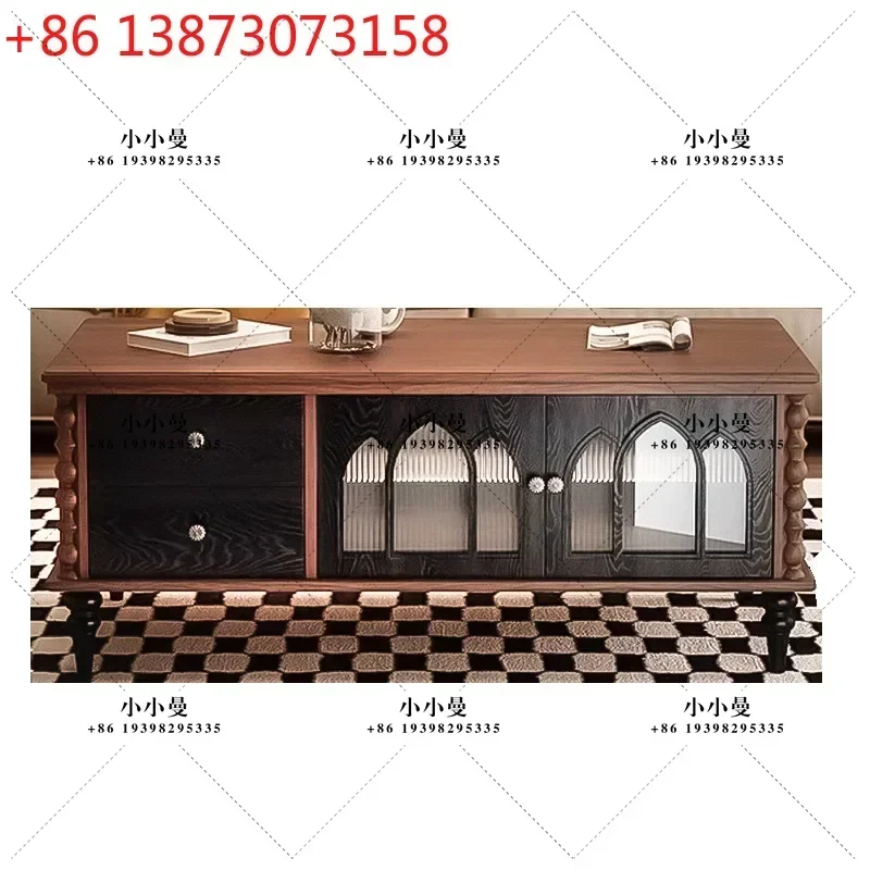 French antique color matching solid wood coffee table light luxury high-end tea table high-end storage cabinet