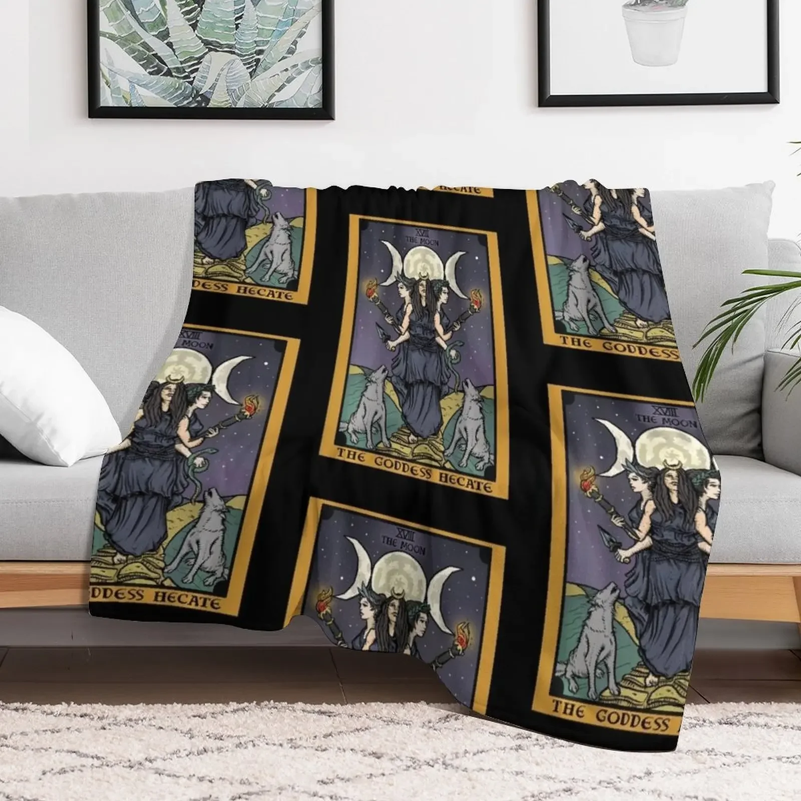 The Goddess Hecate The Moon XVII Tarot Card Throw Blanket