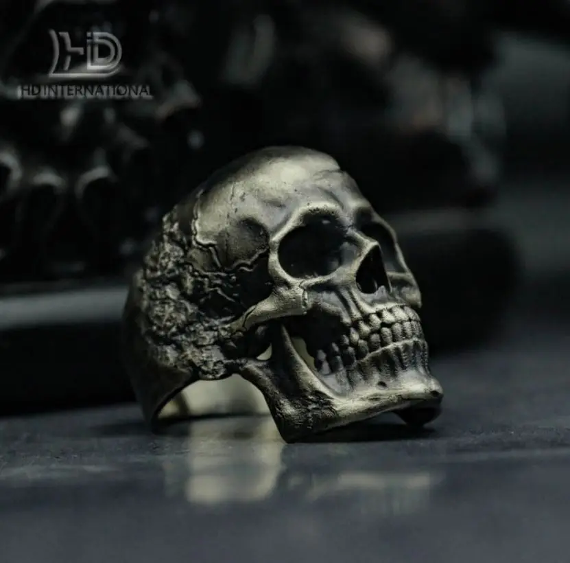 Battle-damaged skull Unique Heavy Sugar Skull Ring Santa Muerte Keith Richards mens skull biker masonic Statement keith richards