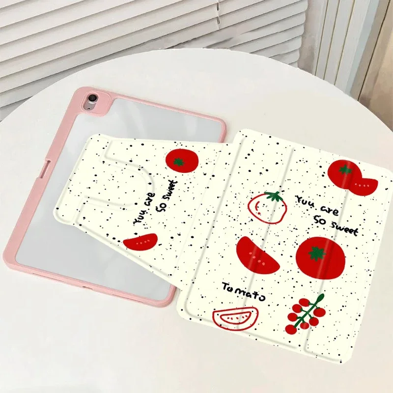 Tablets 360 Degree Rotation Smart Cover for IPad Air 5 Air 4 10.9 Ipad Mini6 8.3 2018 9.7 5/6th Ipad Pro 10.5 Inch Case Tomato