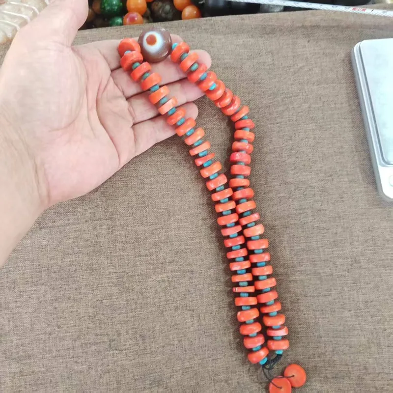 Unisex Bohemian Long Bracelet Retro Red Discform Beads Small Turquoise Spacers Ethnic Fortune Amulet Handworn Ornament