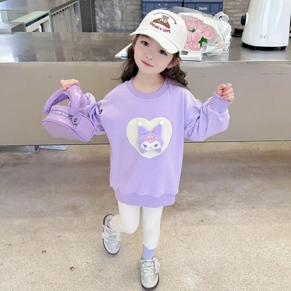 Sanrio Kuromi My Melody Girls Long Sleeves Trousers Suit Anime Cartoon Sports Leisure Cotton Suit Spring Autumn Child Clothing