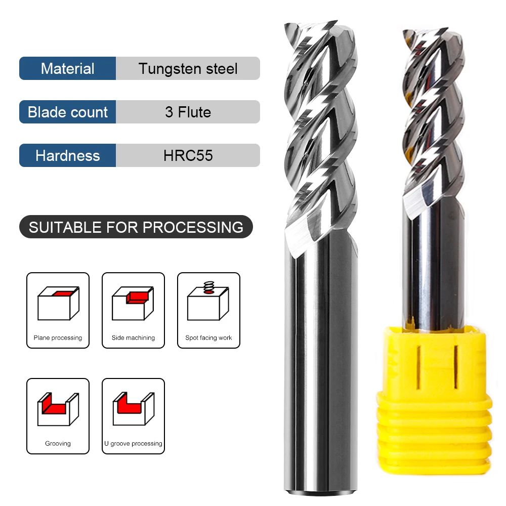 MEHRETU HRC55 3Flute фреза для алюминия фрезерная головка для стекловолокна акрила дерева меди пластика от 1 до 20 м