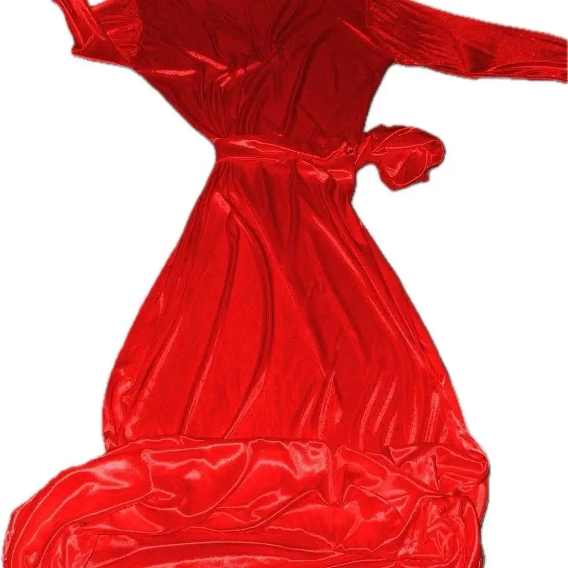 

Glossy Red Sexy Women Satin Long Dress Long Sleeve Loose Night Dress Plus Size Sleeping Robe