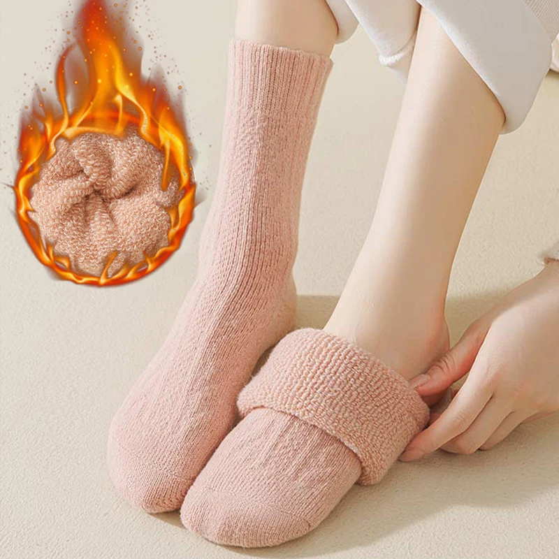 

5Pairs Women's Socks Winter Warm Resistant Floor Sock Breathable Comfortable High Quality Pink Soft Middle Sock Sleep Sox Female